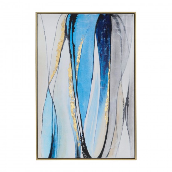 62x42 Framed Hand Painted Abstract Canvas, Blue