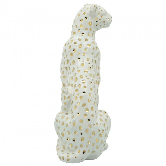 11" Sitting Leopard, White/gold