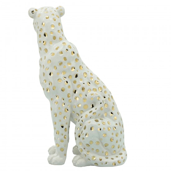 11" Sitting Leopard, White/gold