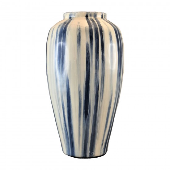 Glass, 20" Striped Vase, Blue/white