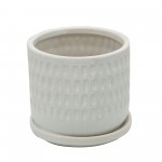 S/2 5/6" Dimpled Planters W/ Saucer, White