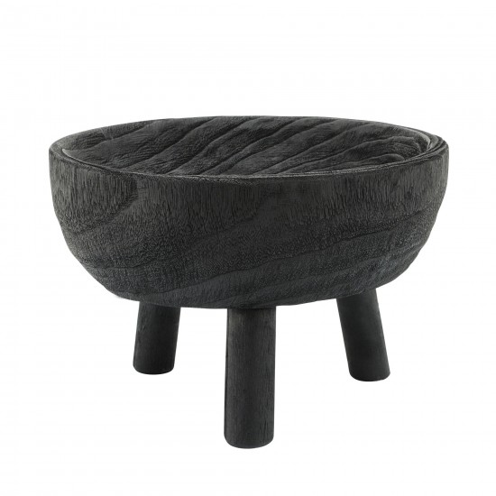 Wood 11" Bowl With Legs, Black