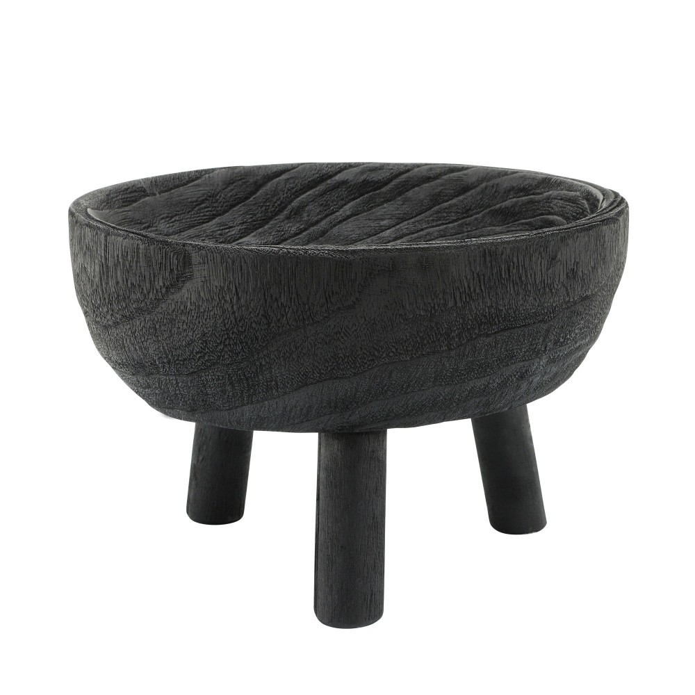 Wood 11" Bowl With Legs, Black