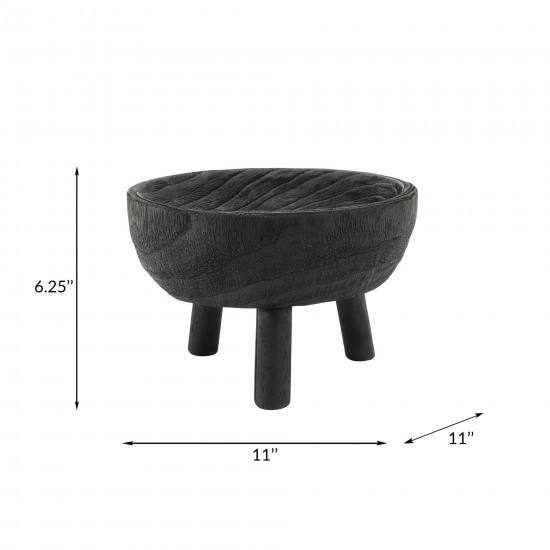 Wood 11" Bowl With Legs, Black