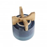 5" Dotted Planter W/ Wood Stand, Blue