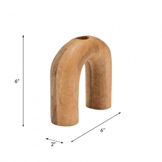 Wood, 6"h Horseshoe Vase, Brown