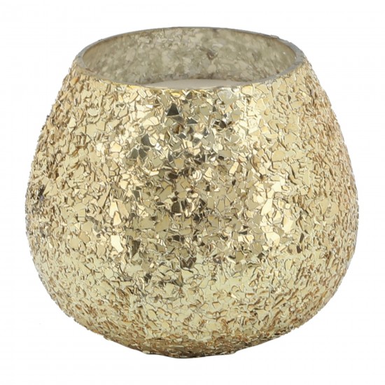 Candle On Gold Crackled Glass 17oz