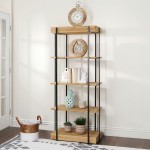 Wood/metal, 68"h 5-layered Shelf, Brown/black Kd