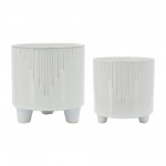 Cer, S/2 6/8" Line Footed Planters, White