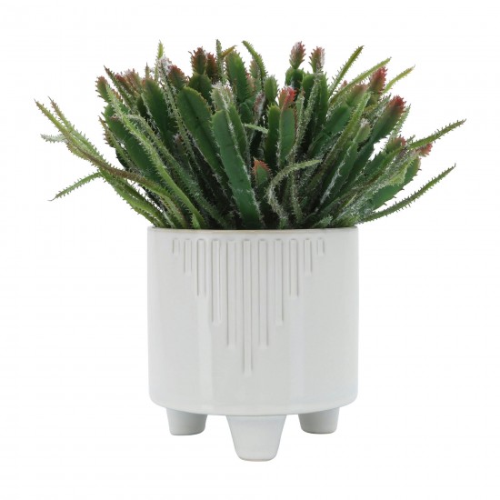 Cer, S/2 6/8" Line Footed Planters, White