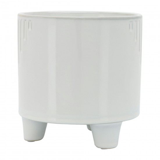 Cer, S/2 6/8" Line Footed Planters, White