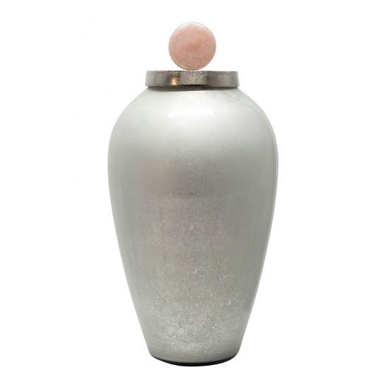 21" Glass Vase W/ Blush Knob, Silver