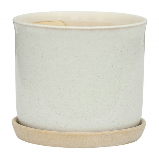 S/2 Ceramic 6/8" Planter W/ Saucer, Beige, No pattern