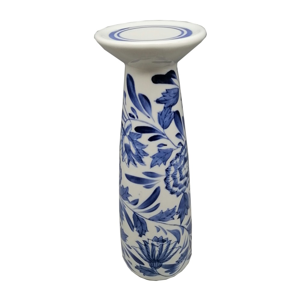 Porc,12"h Chinoiserie Candle Holder,blue/wht