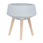 S/2 11/15" Terrazzo Planter W/ Wood Legs, Gray