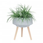 S/2 11/15" Terrazzo Planter W/ Wood Legs, Gray