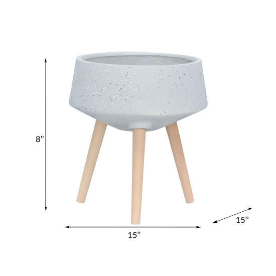 S/2 11/15" Terrazzo Planter W/ Wood Legs, Gray