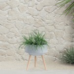 S/2 11/15" Terrazzo Planter W/ Wood Legs, Gray