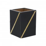 Resin, 3x4 Pencil Cup W/ Gold Trim, Black