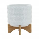 Ceramic 8" Planter On Wooden Stand, White