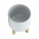 Ceramic 8" Planter On Wooden Stand, White