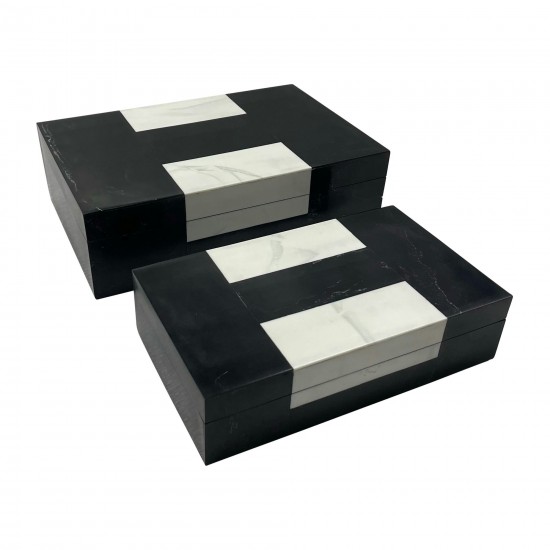 Resin, S/2 10/12" H Boxes, Black/white