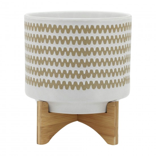 10" Zig-zag Planter W/ Stand, White