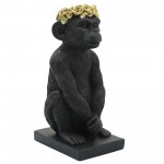 Res, 14" Monkey Figurine Flower Crown, Blk/gold