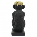 Res, 14" Monkey Figurine Flower Crown, Blk/gold