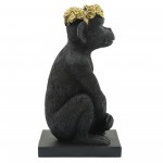 Res, 14" Monkey Figurine Flower Crown, Blk/gold