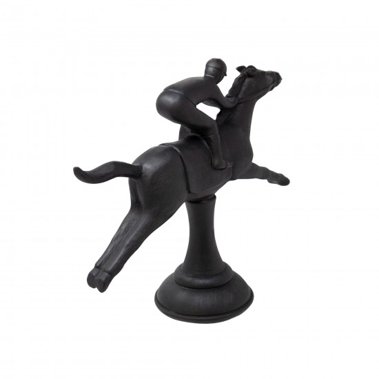 Ec, Black Horse & Jockey Figurine