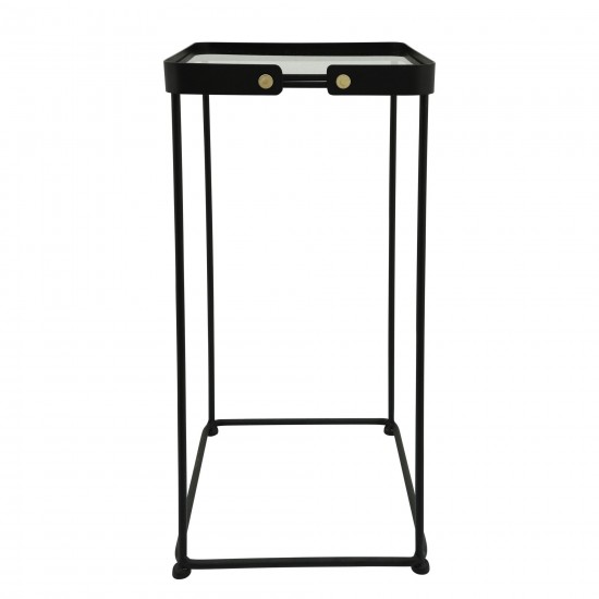 Metal, S/2 23/25"h Square Side Tables W/ Smokey Gl