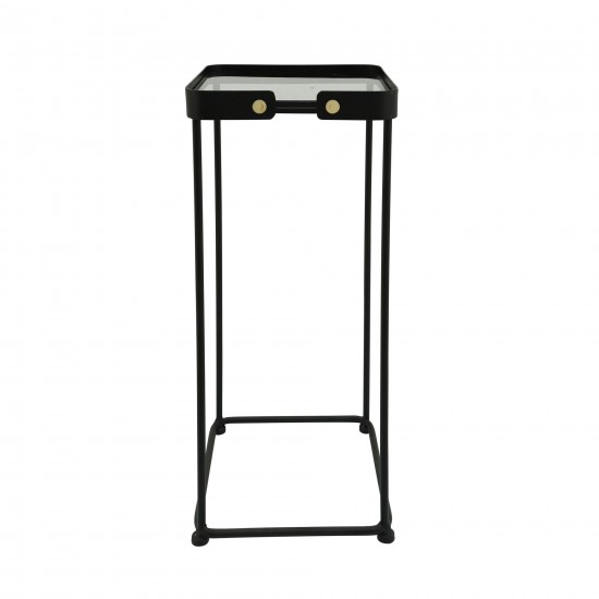 Metal, S/2 23/25"h Square Side Tables W/ Smokey Gl