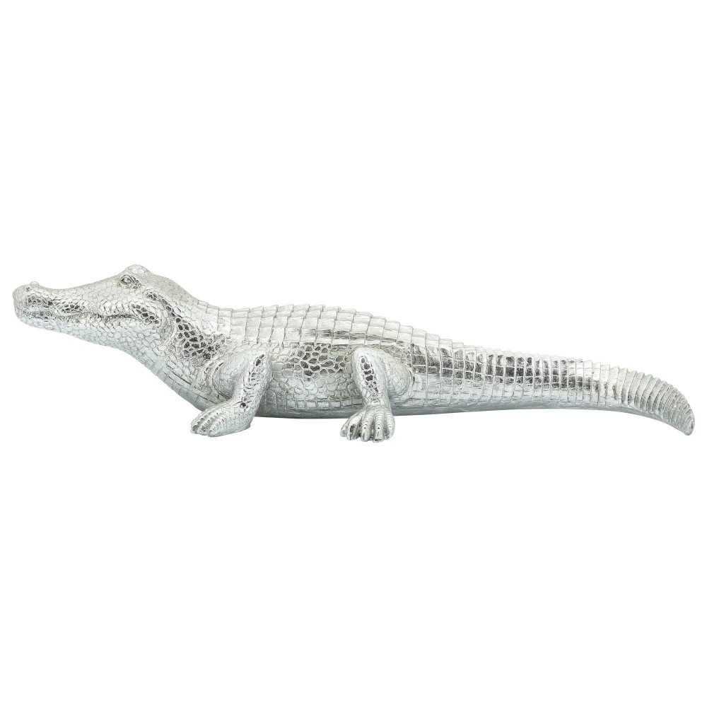 Polyresin 16" Crocodile Figurine, Silver