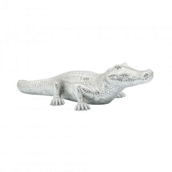 Polyresin 16" Crocodile Figurine, Silver