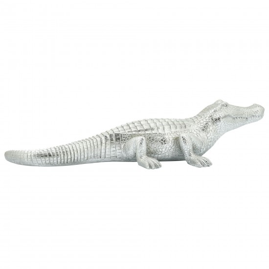 Polyresin 16" Crocodile Figurine, Silver