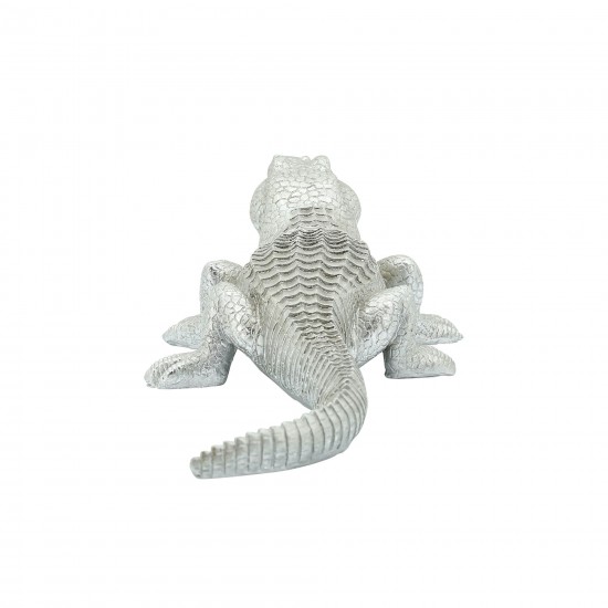 Polyresin 16" Crocodile Figurine, Silver