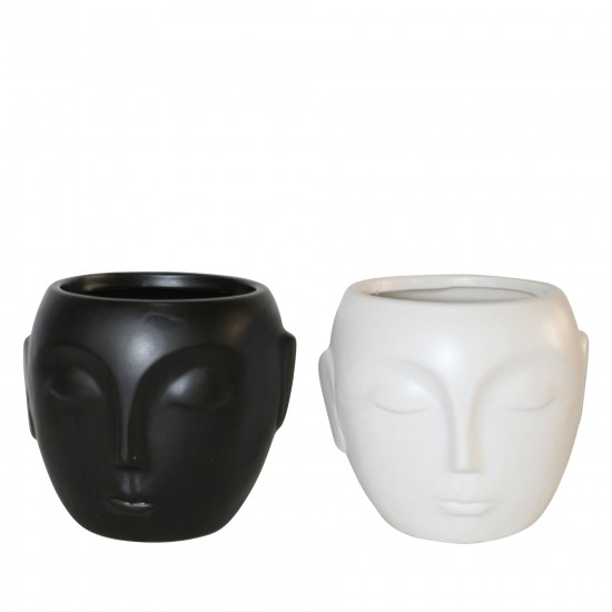 S/2 5" Face Candle, Black/white 9oz