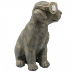 Resin, 15"h Sitting Dog W/ Solar, Antique Gold