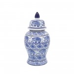 Cer, 14"h Elephant Temple Jar, Wht/blu