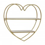 Metal/wood 2 Tier Heart Wall Shelf, White/gold