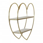 Metal/wood 2 Tier Heart Wall Shelf, White/gold