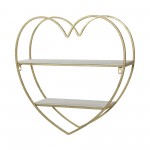 Metal/wood 2 Tier Heart Wall Shelf, White/gold