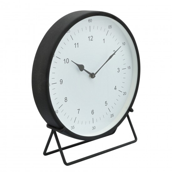 Metal, 13"h Round Table Clock, Black