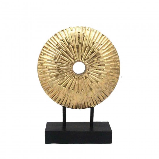 Ec, Gold Metal Disc Sculpture On Base 11.25"