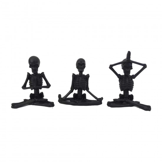 Resin, S/3 Yoga Skeletons, Black