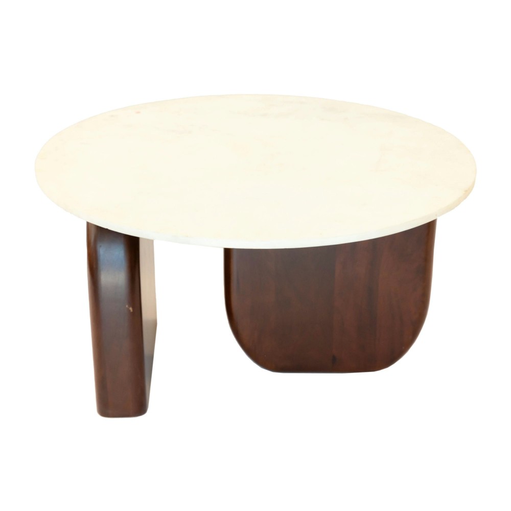 Marble/wood, 30"dx17"h Round Cffee Tbl,wlnt/wht Kd Marble/wood, 30"dx17"h Round Cffee Tbl,wlnt/wht Kd