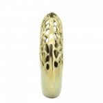 Metal 13"h Oval Cut-out Vase, Gold