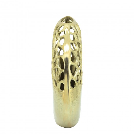 Metal 13"h Oval Cut-out Vase, Gold