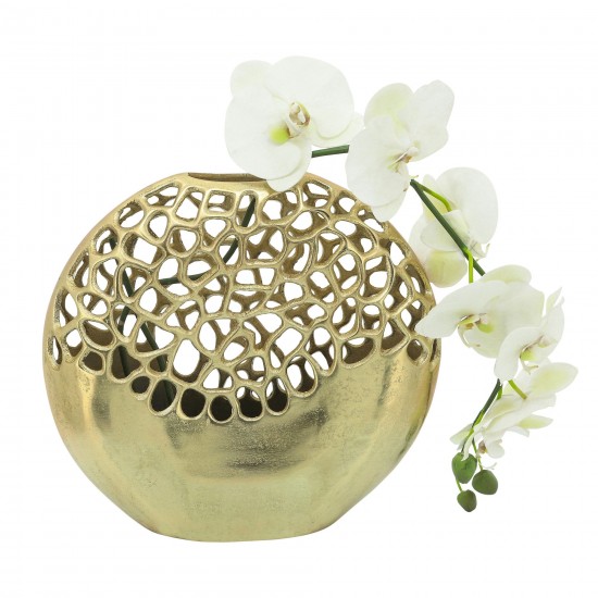 Metal 13"h Oval Cut-out Vase, Gold